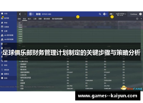 足球俱乐部财务管理计划制定的关键步骤与策略分析